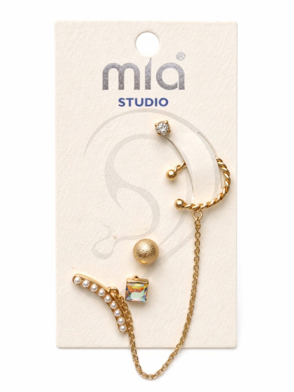 Gold Ear Cuff & Stud Set w/ Chain | MIA Studio Multi Piercing Trend NWT - Picture 2 of 2